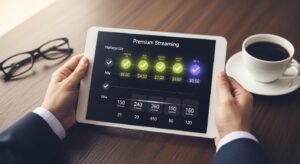 Vergleich von IPTV-Angeboten und Premium-Paketen auf einem digitalen Tablet